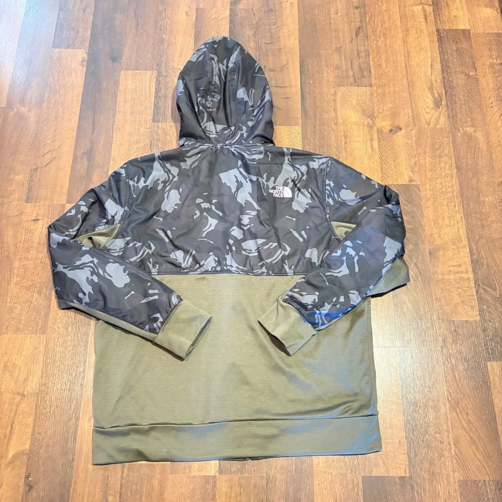 The North Face Mens XL Full Zip Camo Hybrid Fleece Hoodie Olive Green Black Tech